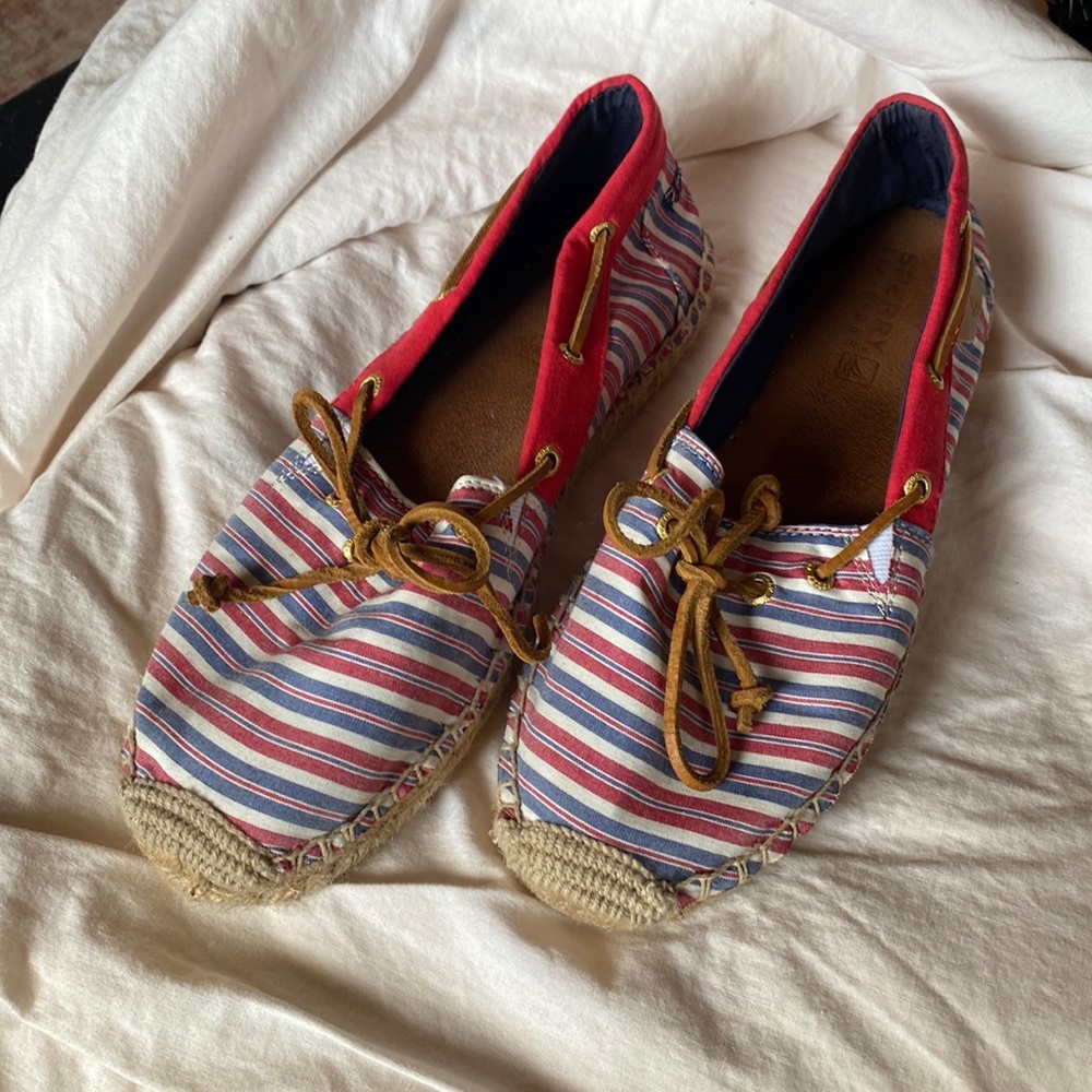 Red white & blue sperry espadrille slip ons size 9 in excellent condition.